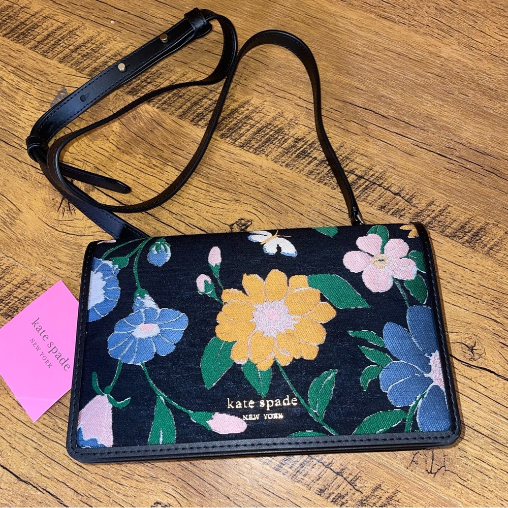 NWT kate spade floral jacquard crossbody black